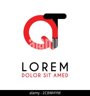 initial Letter QT with red Black and has rounded corners Stock Vector