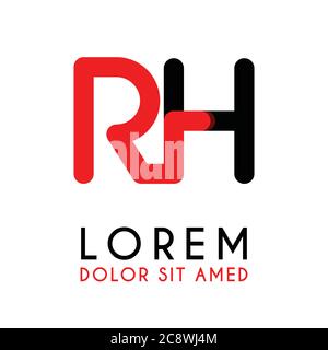 initial Letter RH with red Black and has rounded corners Stock Vector