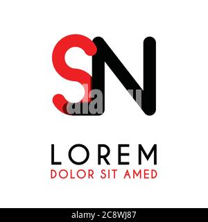 initial Letter SN with red Black and has rounded corners Stock Vector