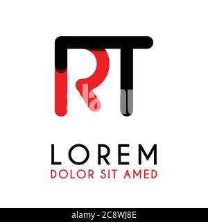 initial Letter RT with red Black and has rounded corners Stock Vector