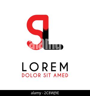 initial Letter SL with red Black and has rounded corners Stock Vector
