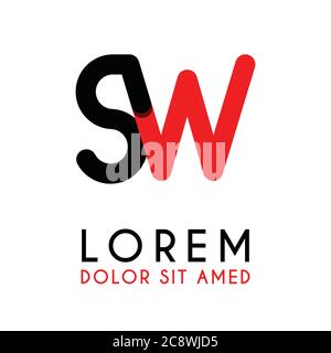 initial Letter SW with red Black and has rounded corners Stock Vector