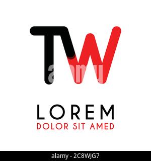 initial Letter TW with red Black and has rounded corners Stock Vector