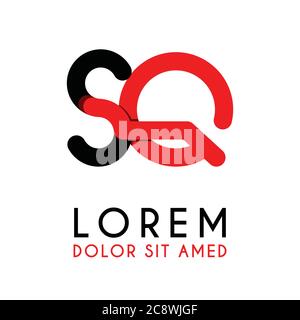 initial Letter SQ with red Black and has rounded corners Stock Vector