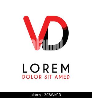 initial Letter VD with red Black and has rounded corners Stock Vector