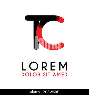 initial Letter TC with red Black and has rounded corners Stock Vector