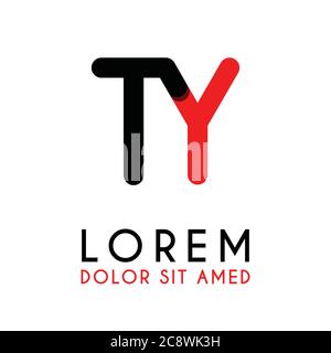 initial Letter TY with red Black and has rounded corners Stock Vector