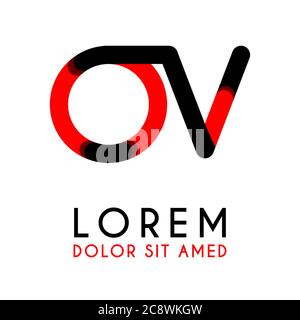 initial Letter OV with red Black and has rounded corners Stock Vector