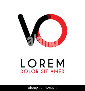 initial Letter VO with red Black and has rounded corners Stock Vector