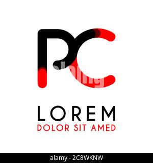 initial Letter PC with red Black and has rounded corners Stock Vector