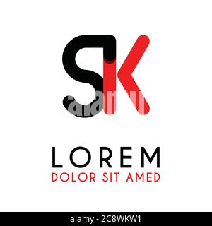 initial Letter SK with red Black and has rounded corners Stock Vector