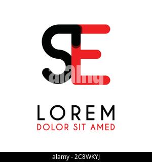 initial Letter SE with red Black and has rounded corners Stock Vector