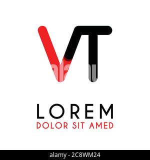 initial Letter VT with red Black and has rounded corners Stock Vector