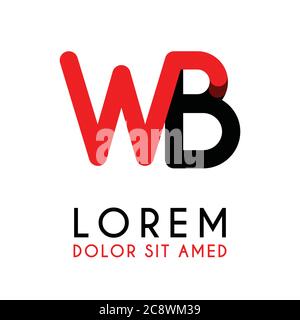 initial Letter WB with red Black and has rounded corners Stock Vector