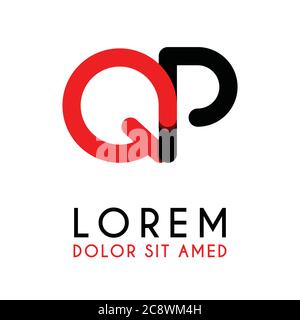 initial Letter QP with red Black and has rounded corners Stock Vector