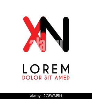 initial Letter XN with red Black and has rounded corners Stock Vector