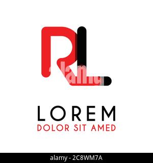 initial Letter RL with red Black and has rounded corners Stock Vector