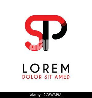 initial Letter SP with red Black and has rounded corners Stock Vector