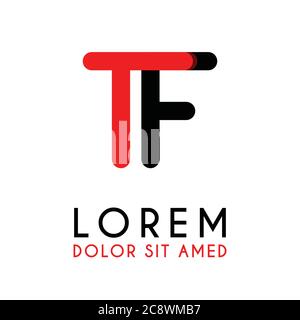 initial Letter TF with red Black and has rounded corners Stock Vector