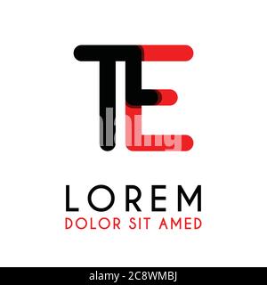 initial Letter TE with red Black and has rounded corners Stock Vector