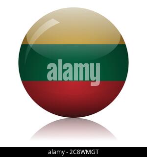 Lithuanian flag glass ball on light mirror surface vector illustration Stock Vector