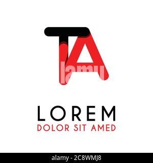 initial Letter TA with red Black and has rounded corners Stock Vector
