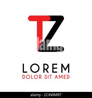 initial Letter TZ with red Black and has rounded corners Stock Vector