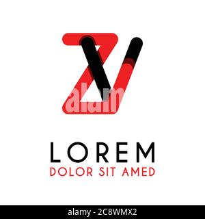initial Letter ZV with red Black and has rounded corners Stock Vector