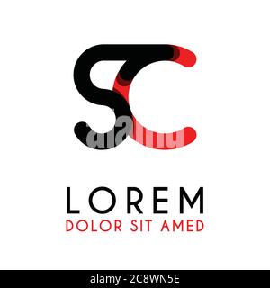 initial Letter SC with red Black and has rounded corners Stock Vector