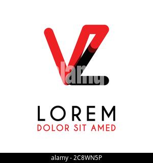initial Letter VZ with red Black and has rounded corners Stock Vector