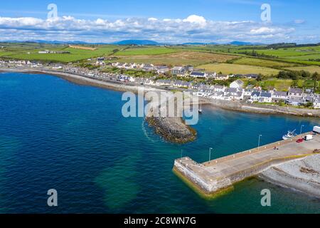 Aerial view of Port William harbour and village, Luce Bay, Dumfries & Galloway, Scotland. Stock Photo