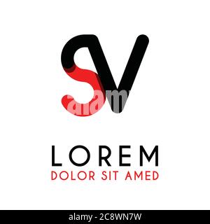 initial Letter SV with red Black and has rounded corners Stock Vector