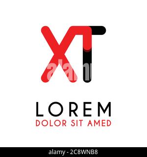 initial Letter XT with red Black and has rounded corners Stock Vector