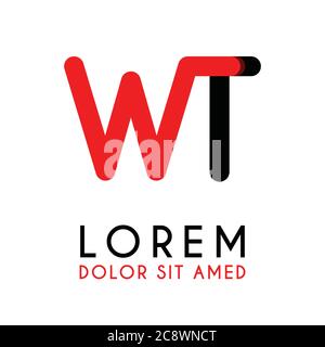 initial Letter WT with red Black and has rounded corners Stock Vector