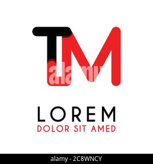 initial Letter TM with red Black and has rounded corners Stock Vector
