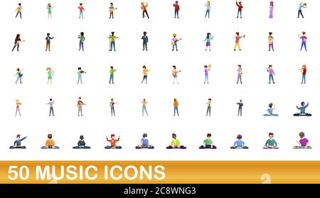 50 music icons set. Cartoon illustration of 50 music icons vector set isolated on white background Stock Vector