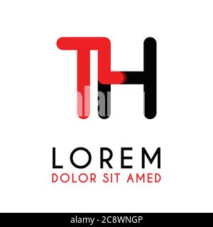 initial Letter TH with red Black and has rounded corners Stock Vector