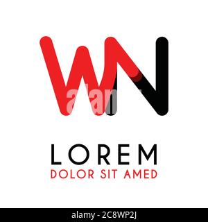 initial Letter WN with red Black and has rounded corners Stock Vector