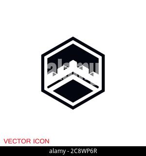 Castle icon. Castle tower icon or symbol. Vector illustration. Stock Vector