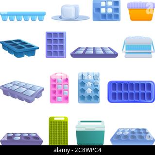 Ice cube trays icons set. Cartoon set of ice cube trays vector icons for web design Stock Vector