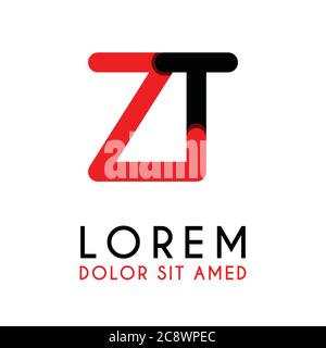 initial Letter ZT with red Black and has rounded corners Stock Vector