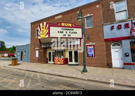 GRAND LEDGE, UNITED STATES - Jun 21, 2020: GRAND LEDGE, MI – June 21: View of historic Sun Theatre on North Bridge Street in Grand Ledge, MI on June 2 Stock Photo