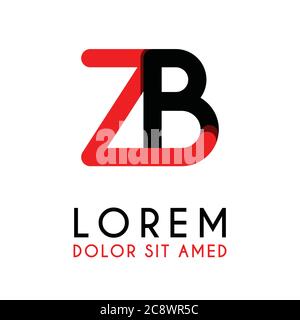 initial Letter ZB with red Black and has rounded corners Stock Vector