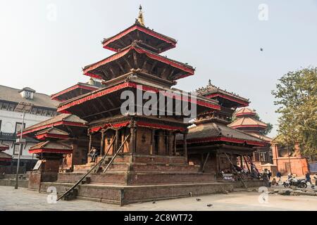 Indrapur and Vishnu temples on the Basantapur Durbar Square in Kathmandu. Stock Photo