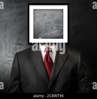 candidate job interview without a face on dark background Stock Photo