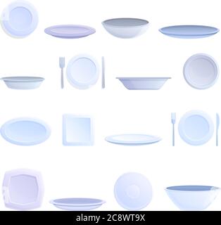 Plate icons set. Cartoon set of plate vector icons for web design Stock Vector