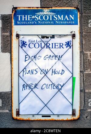 Newspaper billboard in North Berwick, East Lothian, Scotland, UK. Stock Photo
