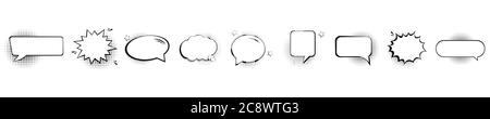 Retro empty comic speech bubbles set with black halftone shadows.  Stock Vector