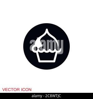 Cupcake icon. Cupcake shop logo template. Pink creamy glossy cake illustration. Stock Vector