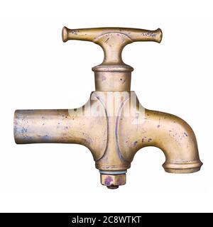 Vintage brass water tap isolated on a white background Stock Photo